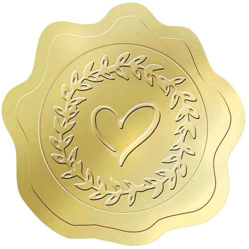 PigPotParty 100 PCS Gold Embossed Envelope Stickes-Heart Stickes Foil Envelope Seal for Wedding Invitations, Halloween,Christmas Greeting Cards£¬Party Favors£¬Self-Adhesive