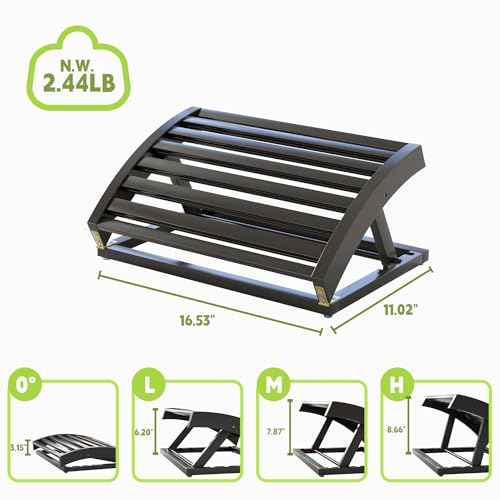 Foot Rest for Under Desk at Work - Adjustable Black Bamboo Footrest for Office and Couch