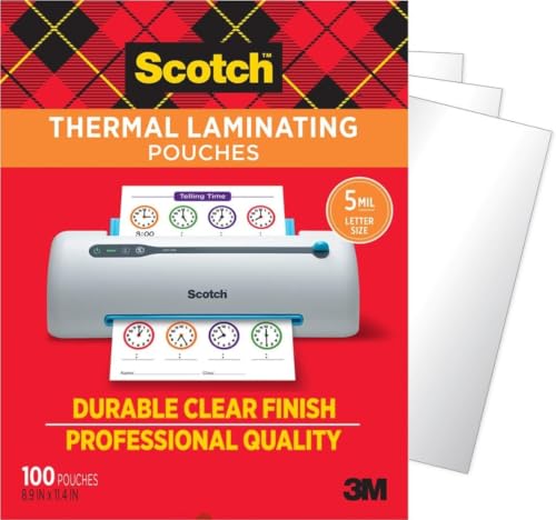 Scotch 100-Pack Thermal Laminating Pouches 5 Mil - Clear, Letter Size