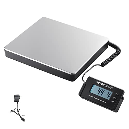 VEVOR Digital Shipping Scale 440 lbs x 0.1 lbs, 12x10in Postal Package Weighing Platform, Tare & Adjustable LCD Screen, Heavy Duty, Portable