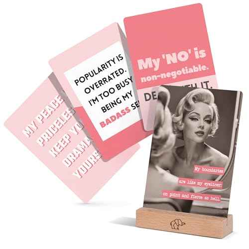 Badass Affirmation Card for Women - 50 Funny, Sweary Affirmation Cards in Tin Box with Wooden Stand - Motivational & Inspirational Gifts - Unique Birthday Gifts for Women, Best Friend, Sister