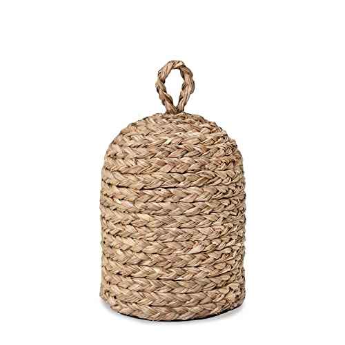 PEMAR Natural Wicker Door Stopper with Handle, Decorative Door Stop, Heavy Indoor Doorstop, Rustic Farmhouse Blocker Jammer 5.1''D x 7.5''H (Seagrass)
