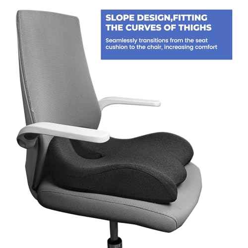 Raised Tail & Wide U-Shaped Memory Foam Office Chair Cushion for Hip & Coccyx Pain Relief During Long Sitting -Bucket Shape Seat Cushion for Office Chair, Car Seat, Desk Chair, Wheelchair (Large,Gray)