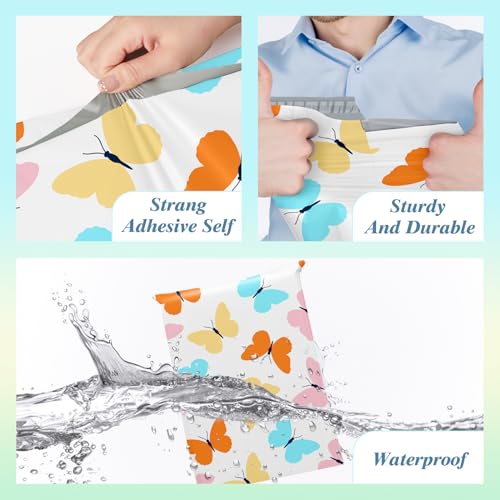 Fuxury Poly Mailers 10x13 Inch 20 Pack,Sturdy Shipping Bags for Clothes, Self Adhesive Mailing Envelopes, Waterproof Packaging Bag for Small Business, Colorful Butterflies