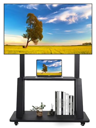 Maiproo 32-75 Inch Rolling TV Stand with Wheels, Heavy-Duty Mobile TV Cart, Height 53.5–60.6 in, Holds 100 lb