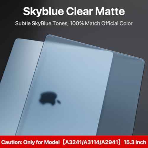 for MacBook Air 15 inch Case M4 M3 M2 2025 2024 2023 [Official SkyBlue] [100% Match Official Color] Protective Hard Shell Matte Cover for Laptop A3241 A3114 A2941 - Sky Blue Clear