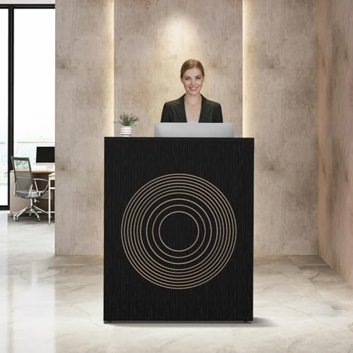 IGERI Small Black Reception Desk with Counter, 31.5in x 15.7in, 43.3in H - Front Desk for Salon/Office (Black)