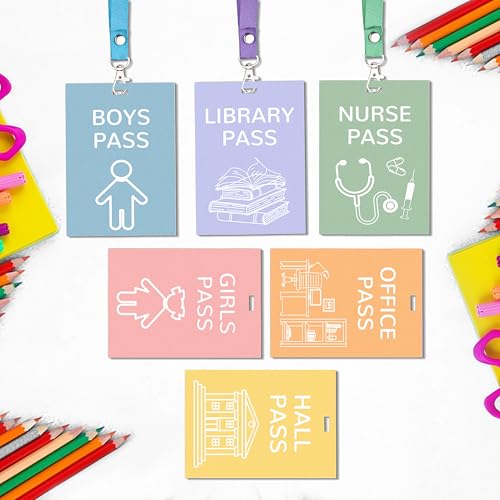 Planner 6 Sets Hall Pass Lanyards and School Passes Set - Unbreakable Wooden Hall Passes for Classrooms