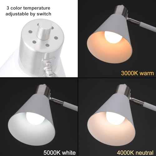 Reading Floor Lamp,Industrial Modern Style,360¡ÆRotatable Shade,Height Adjustable, 3 CCT Adjustable,for Living Room,Office,Bedroom Reading,Easel Work (White+Wood)