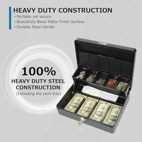 CARL CB-2011, Lockable Cash Box with Coin Tray ? Durable Metal Money Box with Key Lock for Bills & Change ? Portable Organizer for Markets, Events, Vendors & Fundraisers.