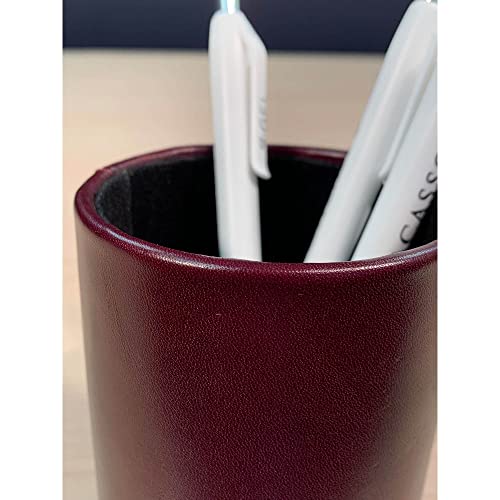 Dacasso Burgundy Leather Round Pencil Cup