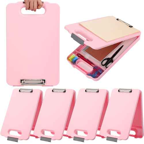 Fainne 6 Pcs Heavy Duty Clipboard with Storage and Handle Plastic Compartments Built-in Pen Holder Large Capacity Foldable Clipboard with Storage and Clip, 9.8x15.3(Pink)