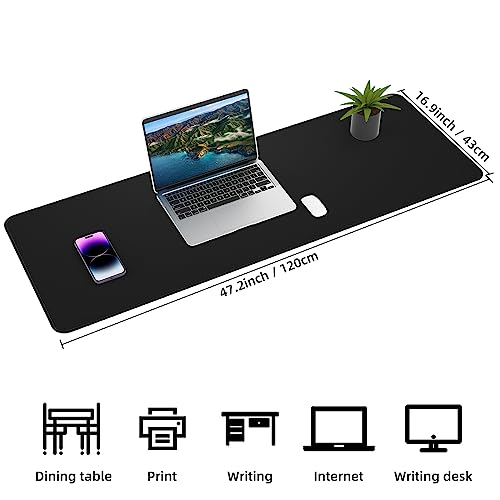 AFIING Large Desk Mat 47x17 Inches Black Leather Desk Pad Protector