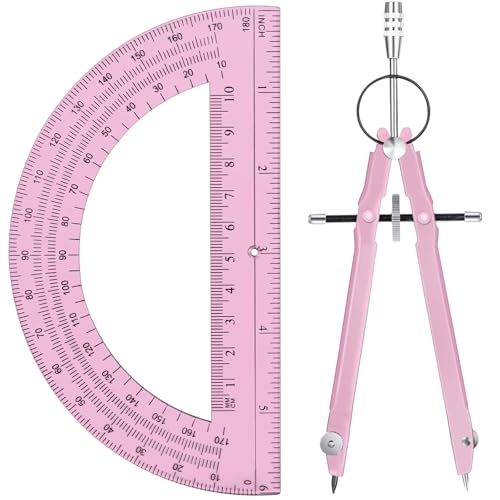 Pink EBOOT Math Geometry Set with 6-Inch Compass & Clear Protractor - Kids & Students