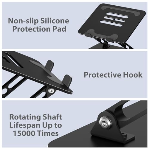 Gogoonike Classic Black Adjustable Laptop Stand - Ergonomic Metal Riser for Desk, Supports 17.6 lbs