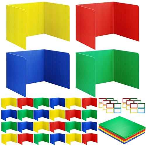 24 Pack Desk Divider for Students Assorted Colors Classroom Privacy Boards with Name Labels Waterproof Plastic Guard Folders Shields for School Desks
