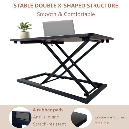 Rlozftel Standing Desk Converter, Height Adjustable Stand Up Desk Riser with 7 Height Levels, Compact Sit Stand Desktop Converter for Laptop or Single Monitor, Office Workstation