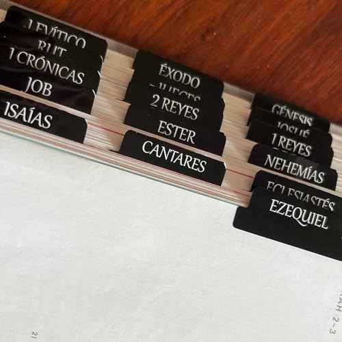 Spanish Laminated Bible Tabs, pesta?as para biblia en espa?ol, Reposition Large Print Stickers, Easy to Read and Apply Bible Tabs for Women and Man (Spanish Black)