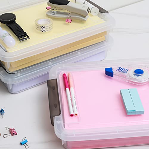 Citylife 3 PCS Plastic Storage Bins with Latching Lids Portable Project Case Clear File Box Stackable Storage Containers for Organizing A4 Paper, Photo, Document, Scrapbook