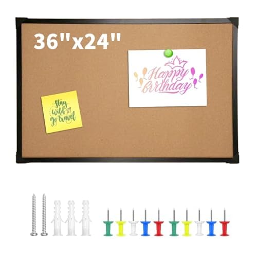 Corksidol Cork Bulletin Board, Large Wall-Mounted Pin Board with Frame, Self-Healing Corkboard for Office, Home, and School, 36" x 24",2 Pack