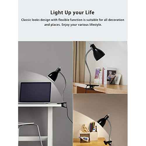 Desk lamp Eye-Caring Table Lamps, 360¡ÆRotation Gooseneck Clip on Lamp Reading Light Portable Reading Book Light Clamp Study Desk Lamps for Bedroom and Office Home Lighting (Black)