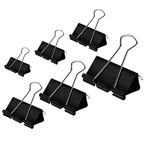 DSTELIN Assorted Binder Clips 6 Sizes Pack of 100 – Heavy Duty Paper Clamps for Office & School
