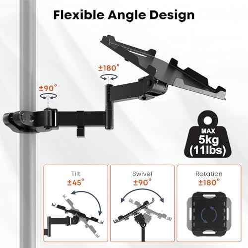 PUTORSEN Adjustable Pole Mount Printer Stand£¬Printer Pole Mount with 7.2x9.2 Inch Storage Tray for Thermal Printers, Full Motion Arm Holds 11 lbs, Fits 1.1-2.36 Inch Tube Diameters