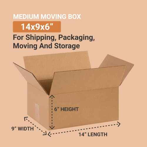 AVIDITI Shipping Boxes Medium 14"L x 9"W x 6"H, 25-Pack | Corrugated Cardboard Box for Packing, Moving and Storage 14x9x6