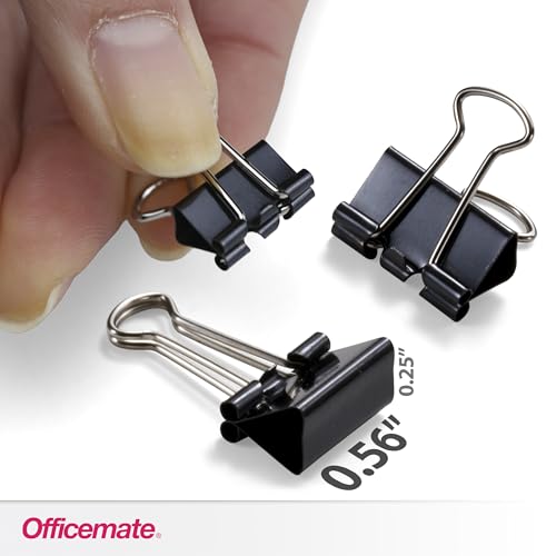 Officemate Mini Binder Clips 144 Count (12 Boxes) Black - Heavy-Duty Metal Handles