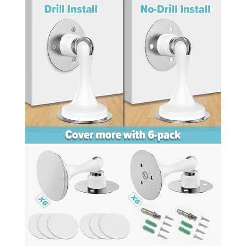 Door Stoppers Magnetic Door Catch - 6 Pack Stainless Steel Heavy Duty Door Stops for Bottom of Door, Wall & Floor Mounting No-Drill Strong Adhesive & Screws, Strong Door Holder to Keep Door Open,White