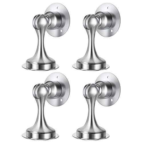WINONLY Door Stopper, 4 Pack Magnetic Door Stop, Stainless Steel, Magnetic Door Catch, 3M Double-Sided Adhesive Tape, No Drilling, Screws for Stronger Mount, Hold Your Door Open, 4 Pack for Wide Doors