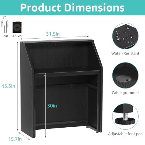 IGERI Small Black Reception Desk with Counter, 31.5in x 15.7in, 43.3in H - Front Desk for Salon/Office (Black)