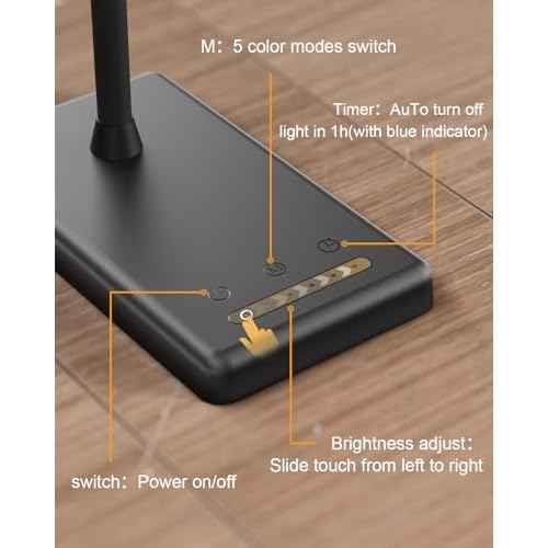 Adjustable LED Desk Lamp with Wireless Charging & Touch Control | 5 Colors & 6 Brightness Levels Eye-Caring Office Light with Memory & Timer
