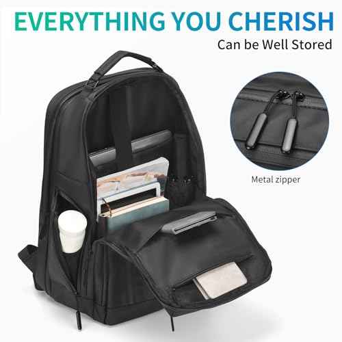 Expandable Business Backpack with 17" Laptop Compartment - Waterproof, Airline Approved, 33L-42L Capacity, for Work & Travel, Black
