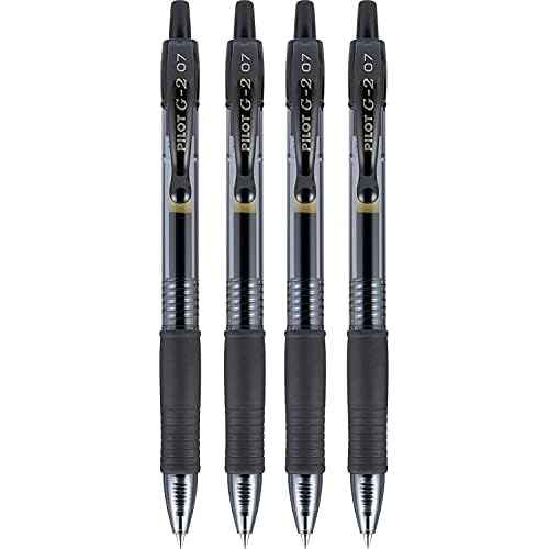 Pilot G2 Premium Gel Roller Pens 0.7, Fine Point Smooth Writing Pens Black, Pack of 4