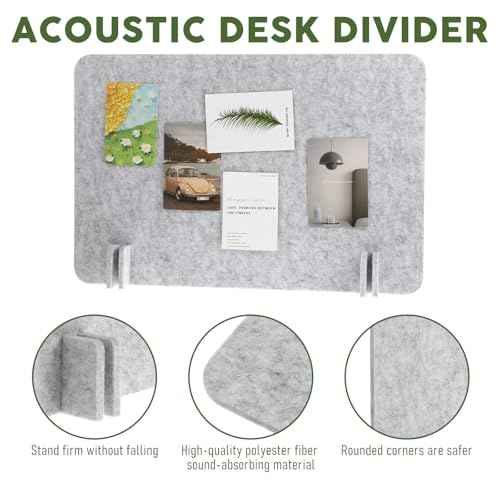 2pcs Acoustic Desk Privacy Panel, 24 x 16" Desk Dividers for Students Desk Partition with Support Feet for Office or Home Use(Silver Gray)