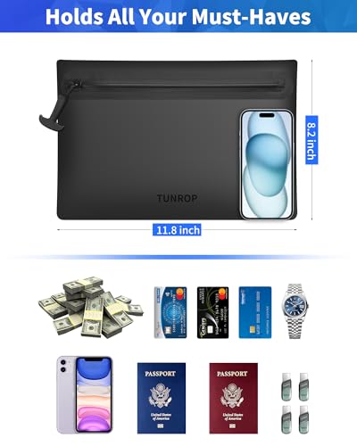 TUNROP Small Waterproof Document Bag 11.8x8.2" 1-Pocket Black with Waterproof Zipper