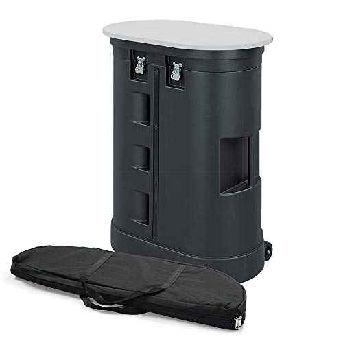 Vispronet Hard PVC Case with Wheels and Removable Lid ? Interior Dimensions are 26.5in x 30.5in x 11in ? Weighs 37lbs and Stands 39in Tall ? Comes with a White Wood Grain Laminated Foldable Tabletop