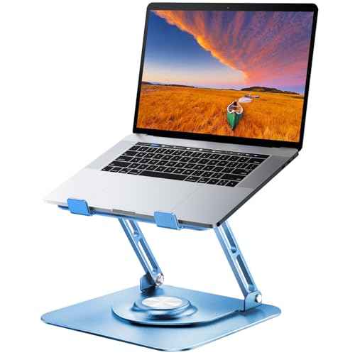 Laptop Stand for Desk, Adjustable Computer Stand with 360¡Æ Rotating Base, Ergonomic Laptop Riser for Collaborative Work, Foldable & Portable Laptop Stand, fits for All 10-16" Laptops (Blue)
