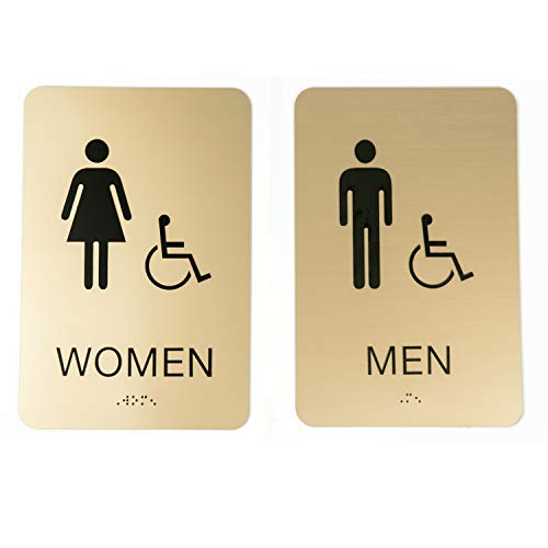 Gold Men & Women ADA Restroom Signs/Modern Chic 6" x 9" Acrylic Bathroom Sign Set With Braille