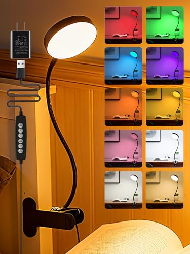 ReinHoo Black Clip-On RGB Desk Lamp with Clamp, 10 Colors & Brightness Levels