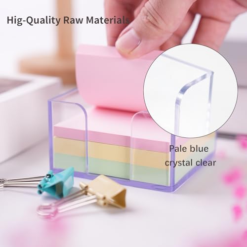Dueecasebit 3''x3'' Clear Acrylic Sticky Notes Holder Desk Organizer Light Blue