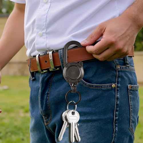 Heavy Duty Retractable Keychain,Multitool Carabiner Badge Holder,Tactical ID Badge Reel with 23.6¡± Steel Retractable Cord for Men and Women£¨Black 2 Pack£©