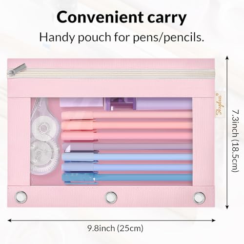 Pink SKYDUE Pencil Pouch for 3 Ring Binder, 9.8 x 7.3 Inches, Clear Window