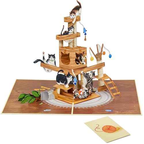 Cat Tree Pop Up Card, Funny Cats, 3D Greeting Card, Gifts for Birthday, Valentines day, Mothers Day, Fathers Day, Cat Person, 5x7 - Includes Envelope And Message Note