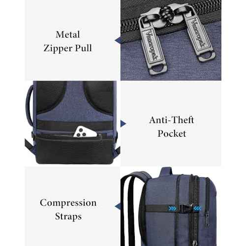 Vancropak Carry on Backpack, 47L Expandable Extra Large Travel Backpack with 3 Packing Cubes, Flight Approved Water Resistant Luggage Suitcase Weekend Duffle Bag Overnight Daypack for Men Women, Blue