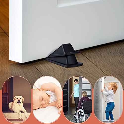 Frienda 24 Pcs Door Stoppers Bulk Rubber Stop Height up to 1.2 Inches Wedge Stopper for Heavy Duty Door Bottom Carpet Tile Concrete Wooden Floor (Black)