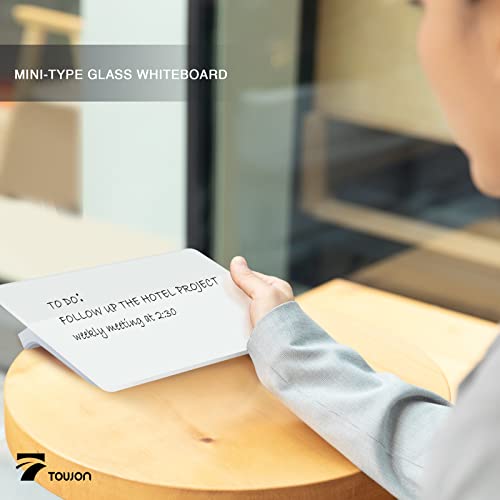 TOWON White Small Glass Desktop Whiteboard Dry-Erase with Stand, 8x6 Inches