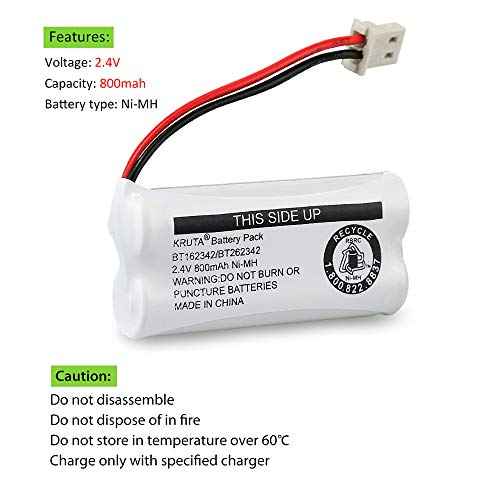 Kruta BT162342 BT262342 Cordless Phone Batteries Compatible with BT183342 BT283342 BT166342 BT266342 VTech CS6114 CS6419 CS6719 at&T EL52300 CL80111 Handset Telephone (Pack of 2)