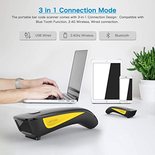 NETUM 2D-C750 Yellow Portable Bluetooth Barcode Scanner - Wireless & Wired